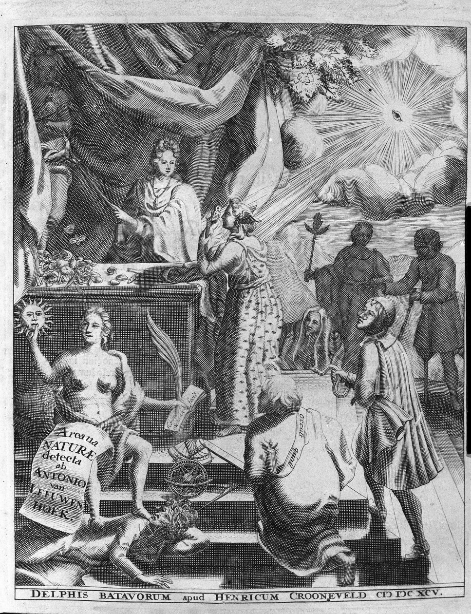 Falešný název díla „Arcana Natura Detecta“ od holandského obchodníka a vědce Antoina van Leeuwenhoeka (nebo Leeuvenhoek Leeuwenhoeck) (neboli Antoniho nebo Anthonie) (1632-1723) 1695. od Unknown artist