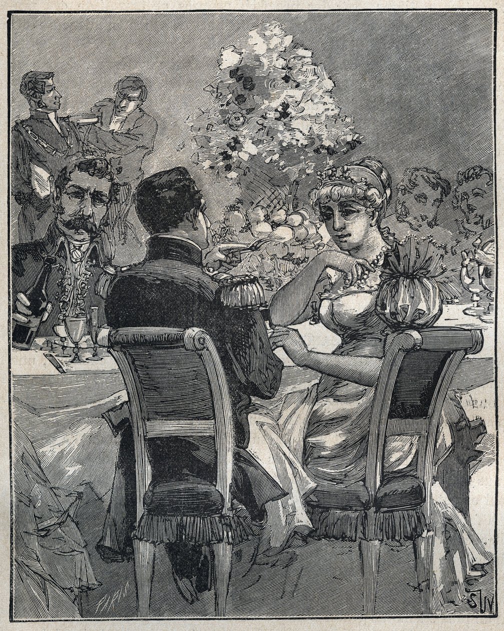 Slavné náhrdelníky: Josefínin perlový náhrdelník. Konzul Napoleon Bonaparte se ptá na původ perlového náhrdelníku na krku své manželky Josephine de Beauharnais (Marie Josephe Rose de Tascher de La Pagerie od Unknown artist