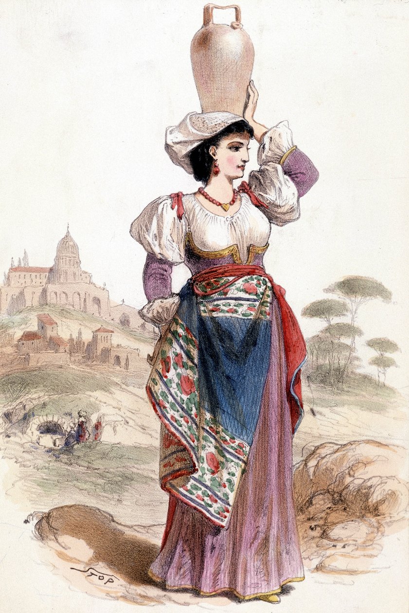 Farmář poblíž Neapole, nesoucí džbán s vodou na hlavě od Unknown artist