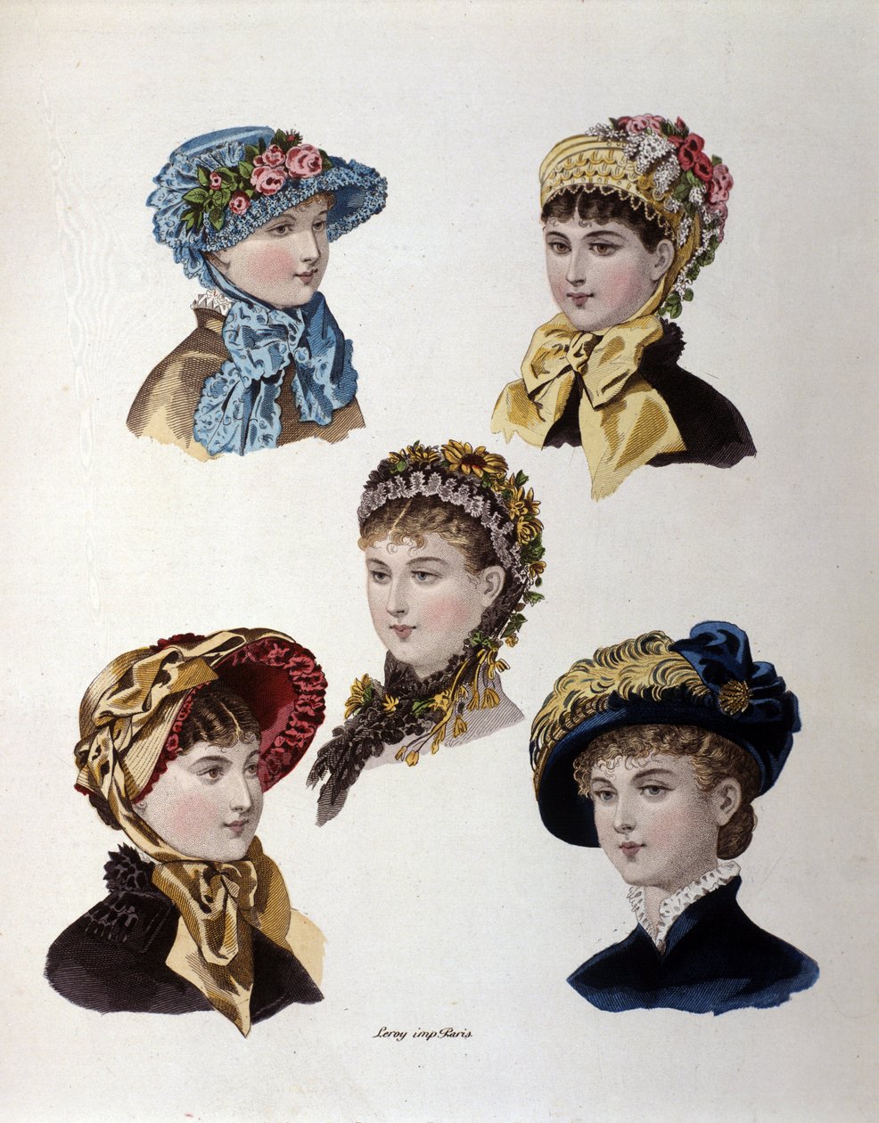 Móda konce 19. století: různé modely dámských klobouků od Unknown artist