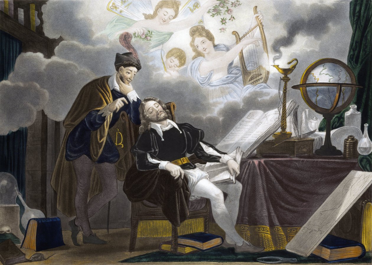 Faust a Mefistofeles - Faust est tente od Mefistofela - rytina od Unknown artist
