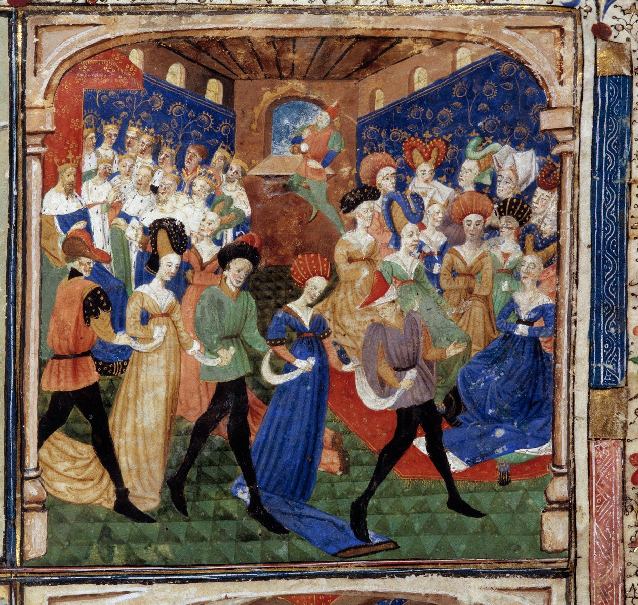 Hostina na dvoře krále Artuše Královnu Genievre obklopuje 12 králů. Miniatura z rukopisu „Román Quete of the Grail““ 1450-1460 Dijon. Městská knihovna od Unknown artist