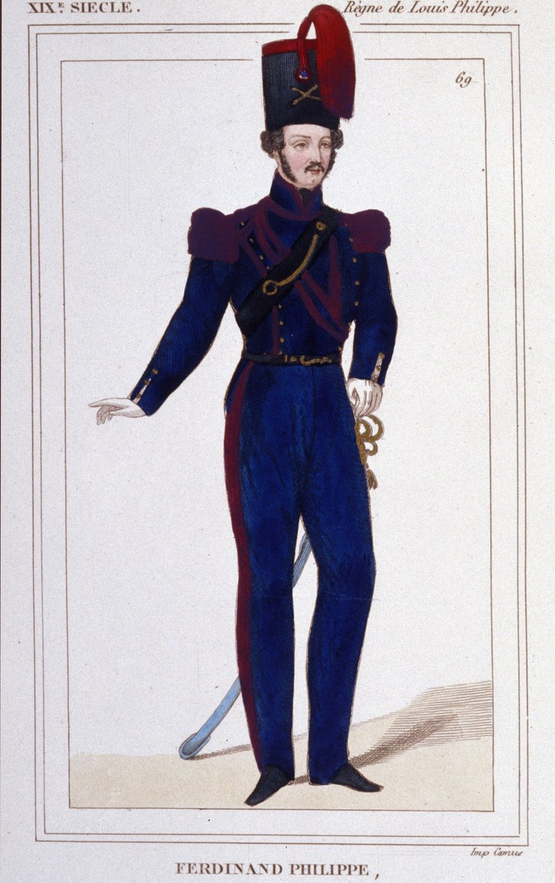 Ferdinand Philippe (Ferdinand-Philippe) Louis, vévoda z Chartres, poté vévoda z Orléans (1810-1842). Francouzský princ, syn francouzského krále Ludvíka Filipa 1er (Louis-Philippe). Rytina z roku 1850 od Unknown artist