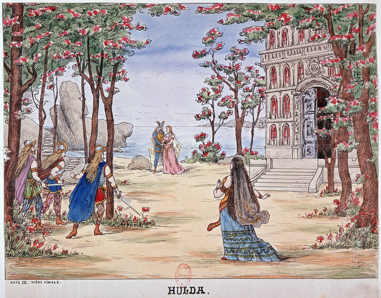 Závěrečná scéna opery "Hulda" od Unknown artist