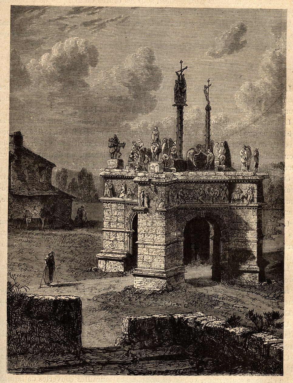 Finistere - Bretaň - Le calvaire de pleyben - Enclos paroissial de Pleyben - Pleyben Parish close - rytina v “” PATRIE” - PECTUREQUIRESSE POPIS FRANCIE V 6 SVAZCH LUCIEN HUARD - konec 19. stol. od Unknown artist