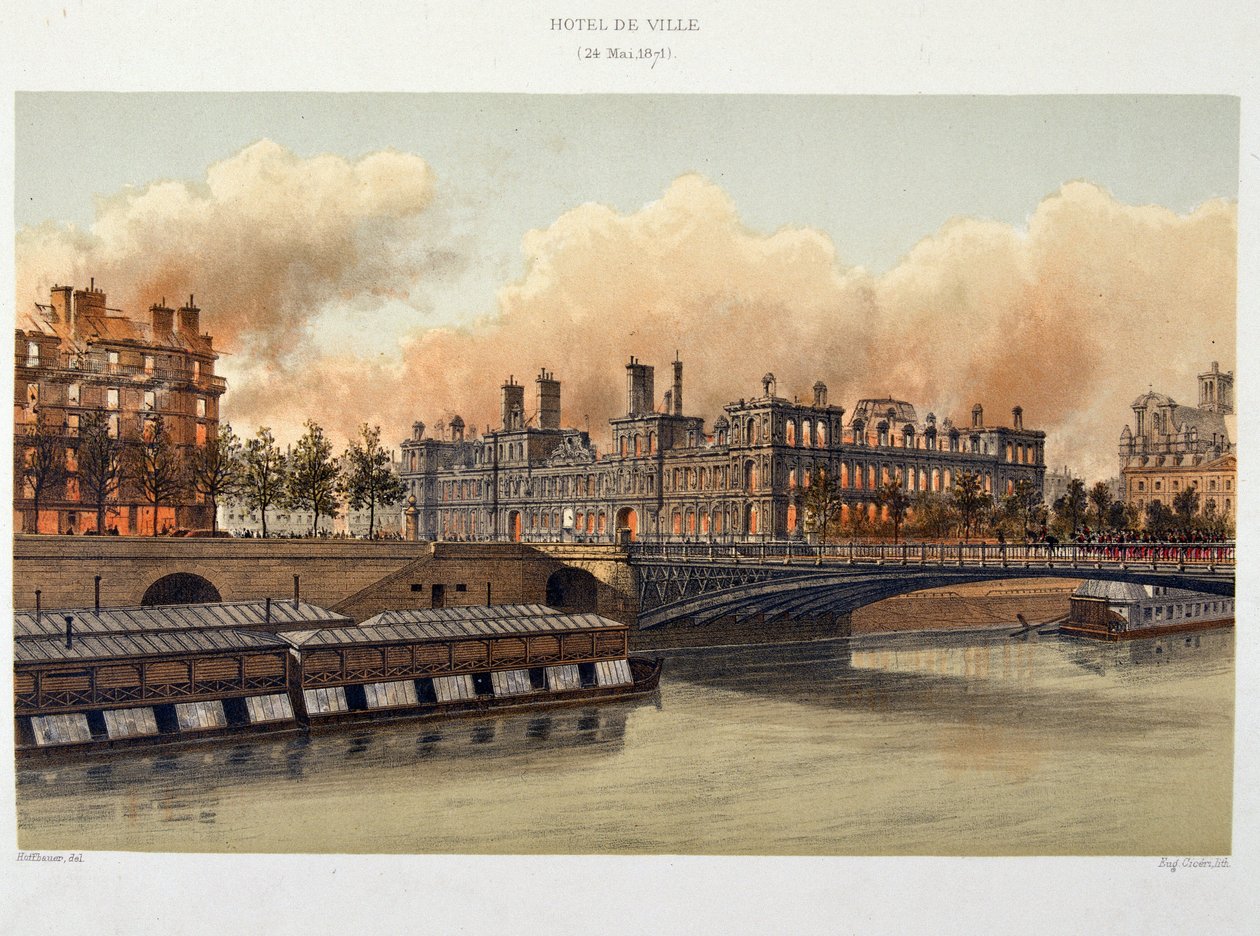 Požár hotelu de Ville de Paris dne 24. května 1871 - litografie od Unknown artist
