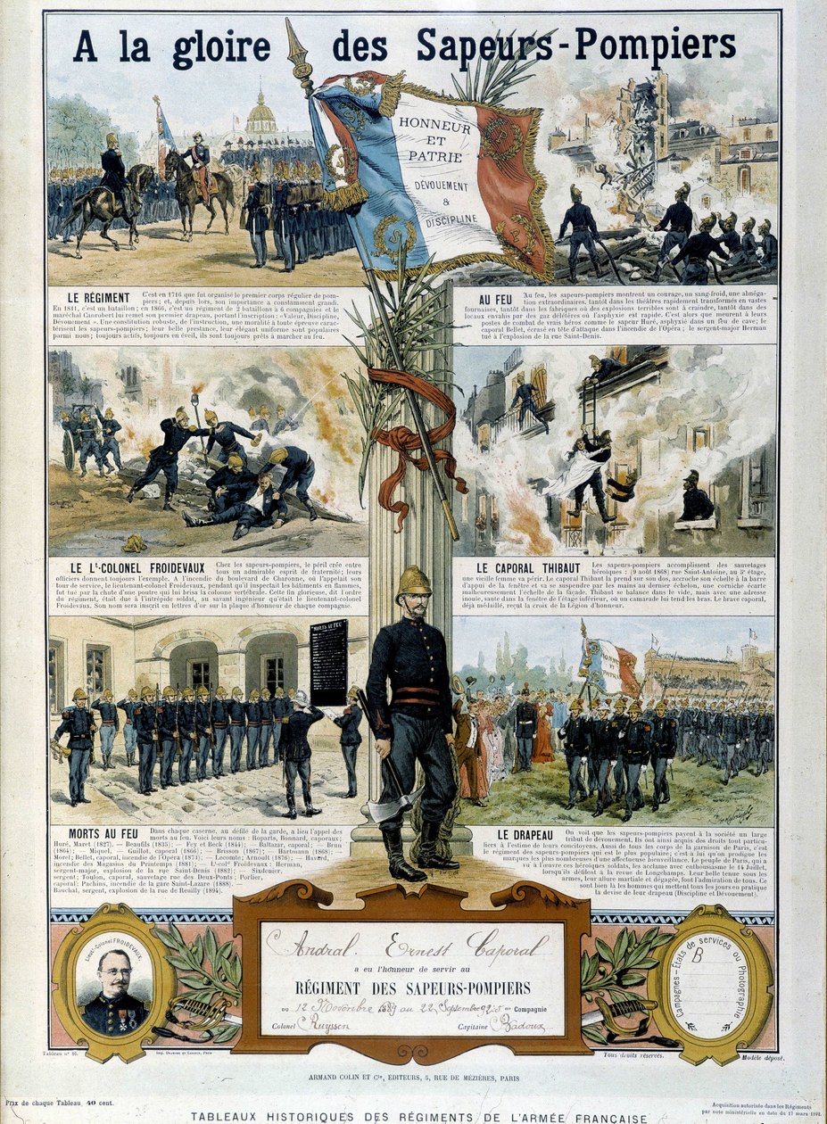 Hasiči: Ke slávě Sapeurů - v „“Historických obrazech pluků francouzské armády““ kolem roku 1890 od Unknown artist