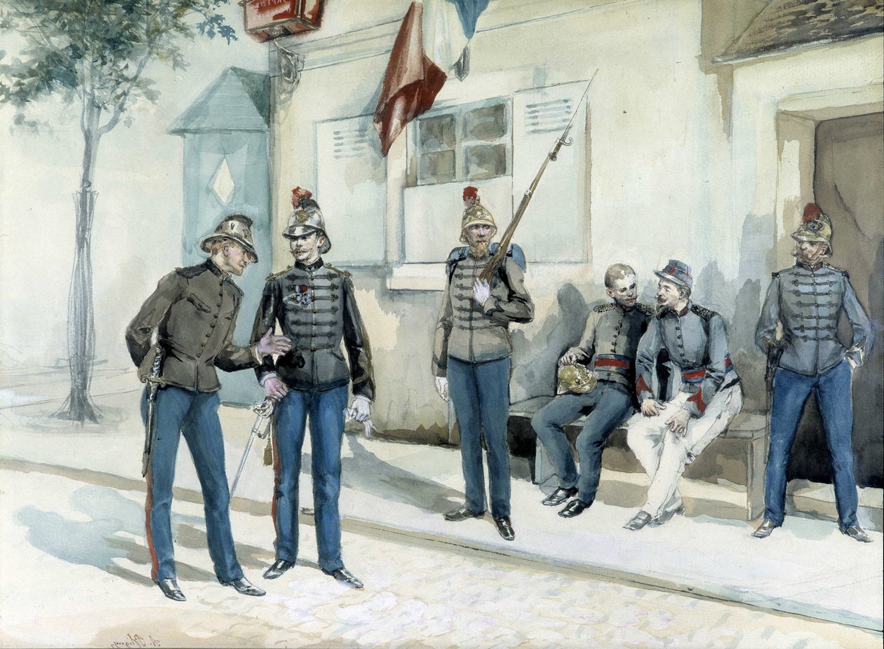Hasiči před jejich kasárnami v roce 1870 od Unknown artist