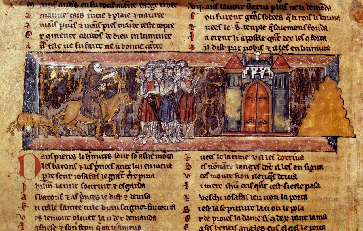 První křížová výprava (1096-1099): Petr poustevník (1050-1115), francouzský náboženský vůdce první křížové výpravy Harangue les Croises. Rukopis Rytíře k labuti od Unknown artist