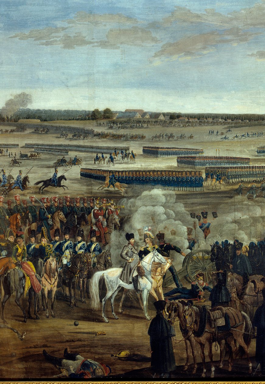 První císařství: Císař Napoleon I. (1769-1821) (na Bílém koni) v bitvě u Lipska (bitva národů), 16.-19. od Unknown artist