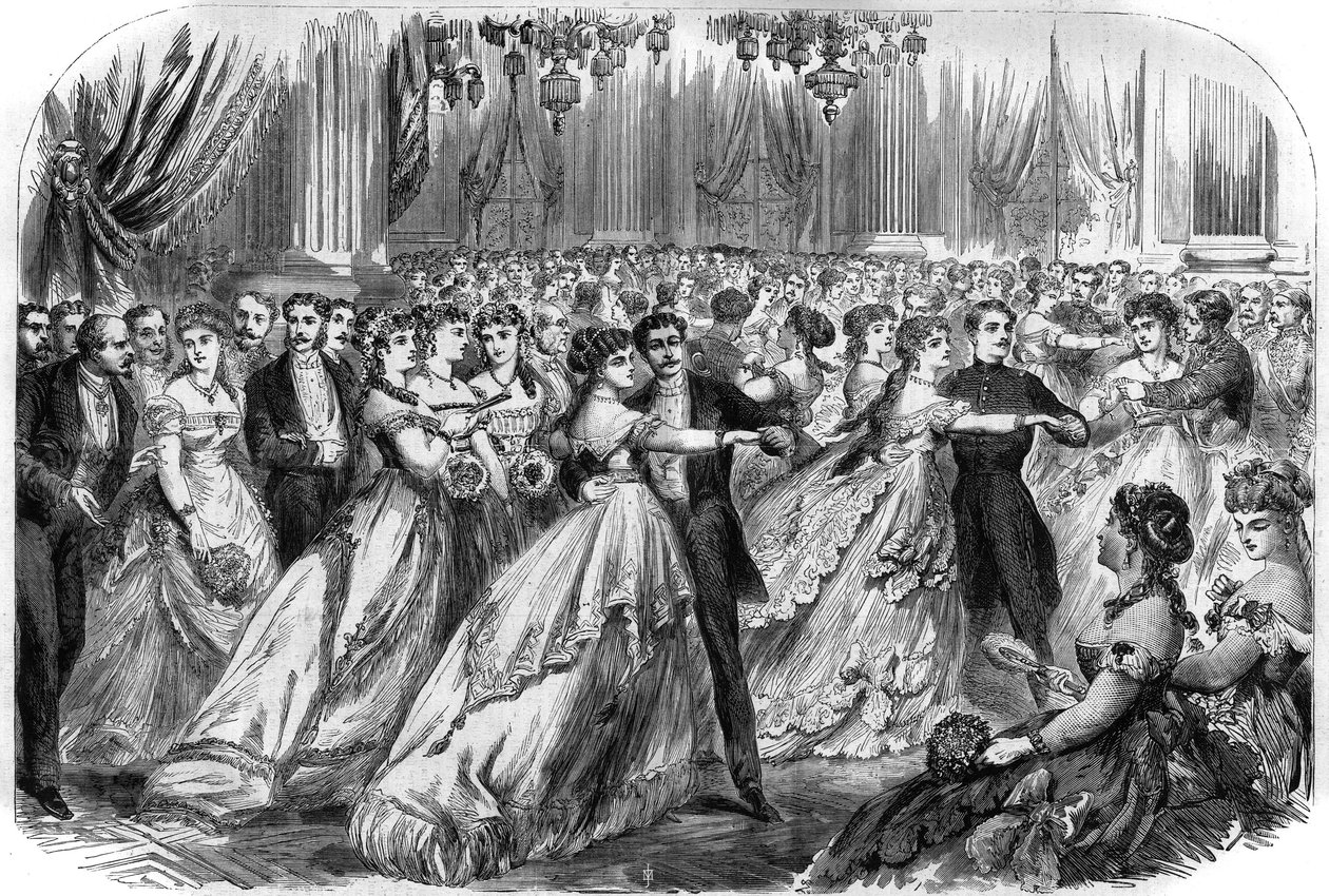 První ples hotelu de Ville v Paříži dne 16. ledna 1868. Rytina v „“The Illustrious Universe““ od Unknown artist