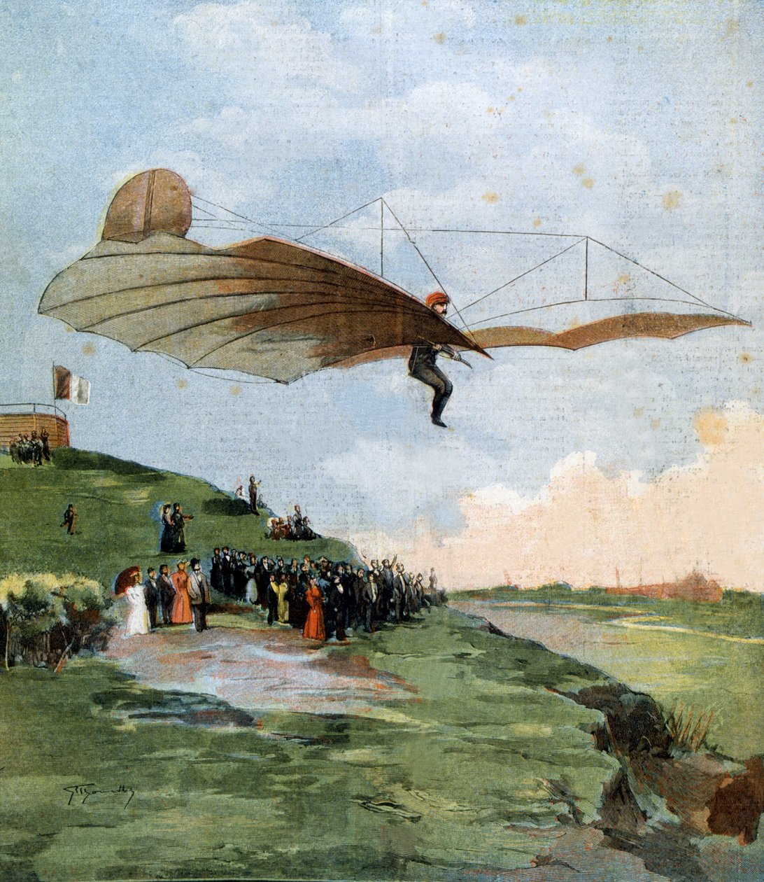 První klouzavý test Otto Lilienthala (1848-1896), německého inženýra, na jeho letadle v roce 1894 od Unknown artist