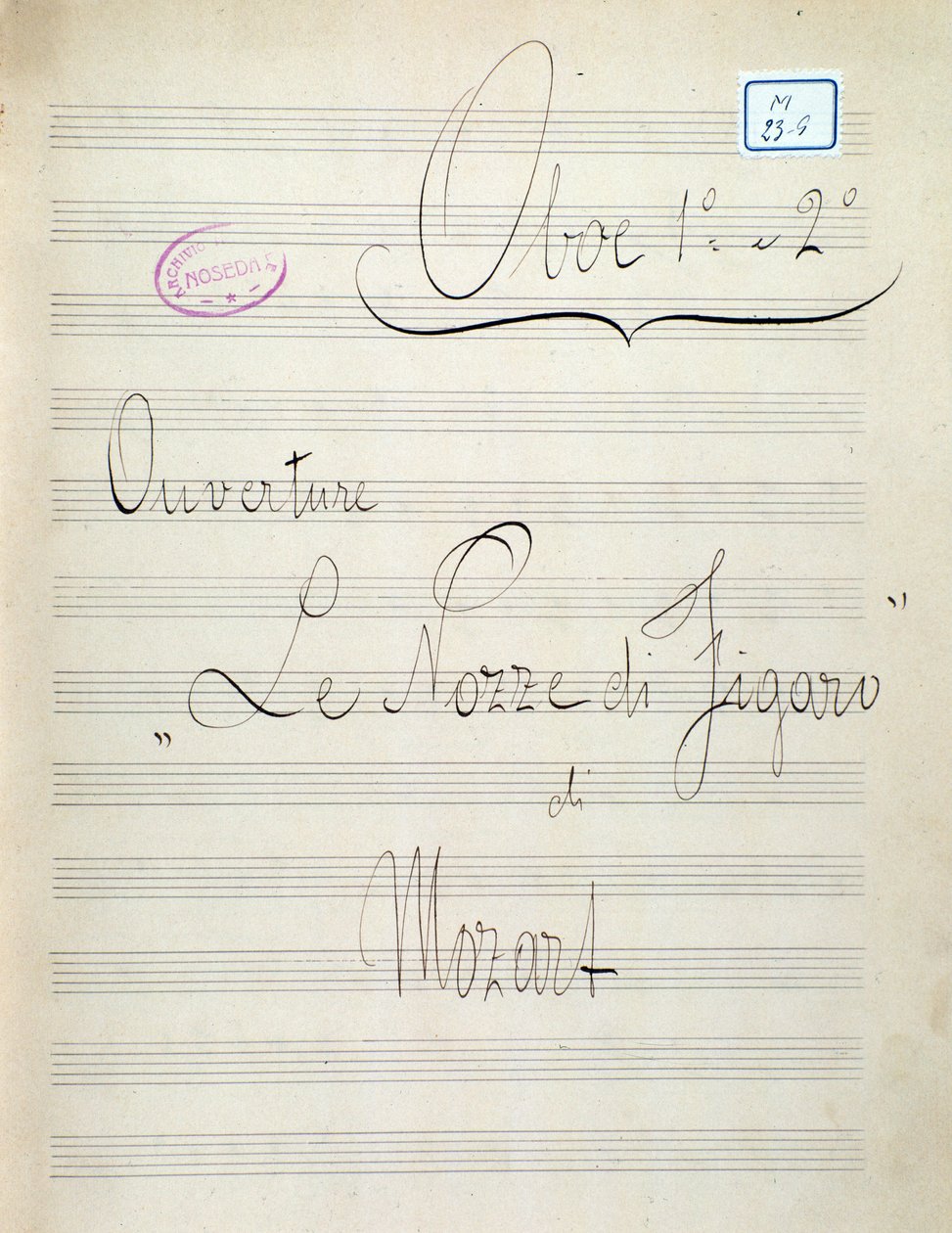 První strana notového záznamu pro hoboj Figarova svatba, opera od Mozarta (19. století) od Unknown artist