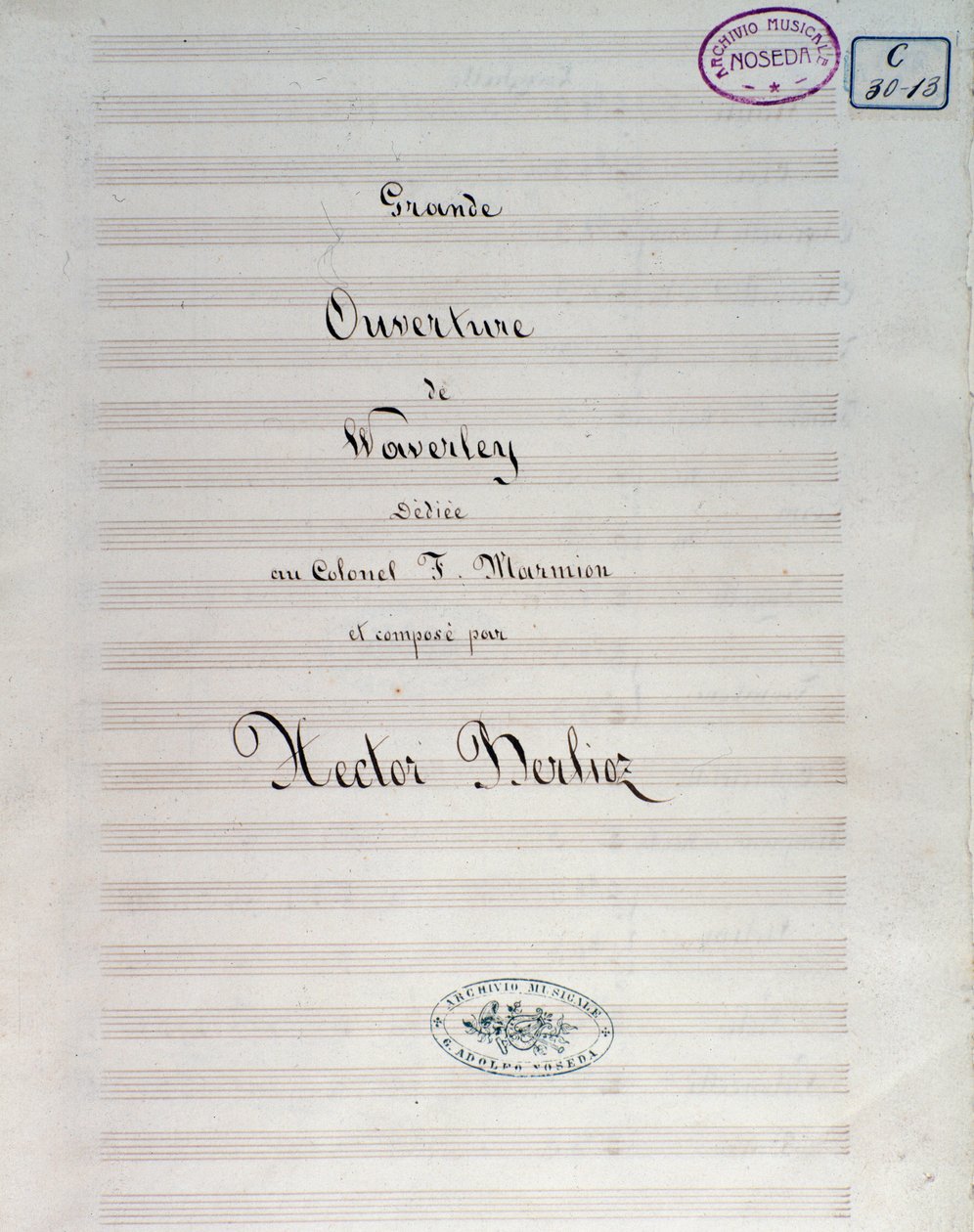První strana notového záznamu pro Waverley opus 1, předehra, od Hectora Berlioze od Unknown artist