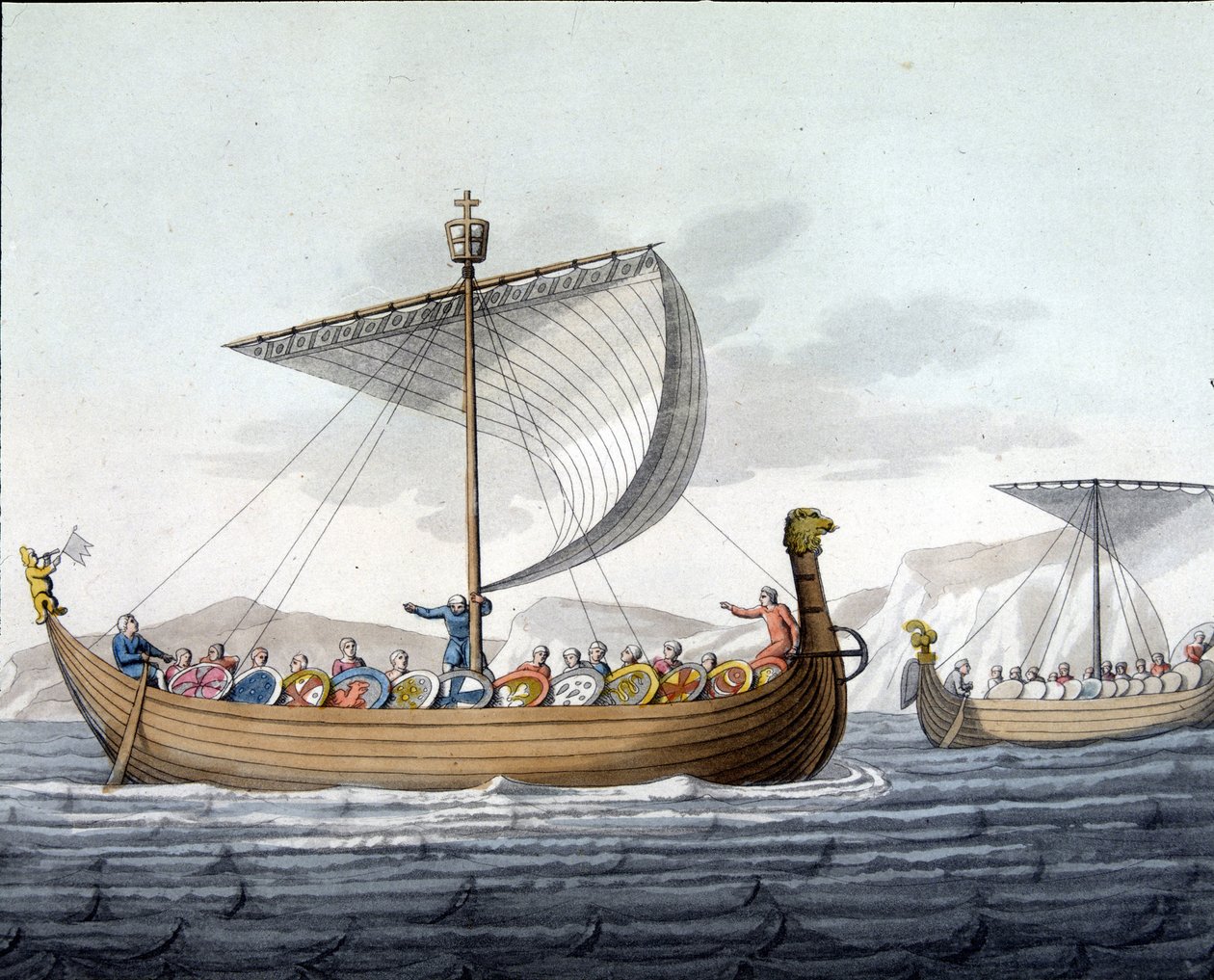 Flotila Viléma I. Dobyvatele (1027 - 1087) plující do Anglie - ve „starém a moderním kostýmu““ od Ferrario, ed. Milán od Unknown artist