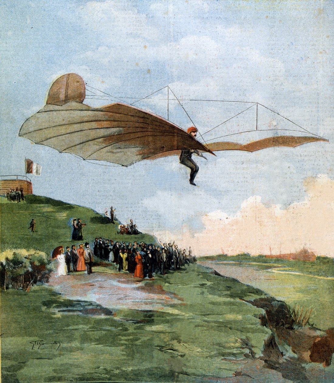 Let Otto Lilienthala (1848 - 1896), průkopníka bezmotorového létání. 1894. od Unknown artist