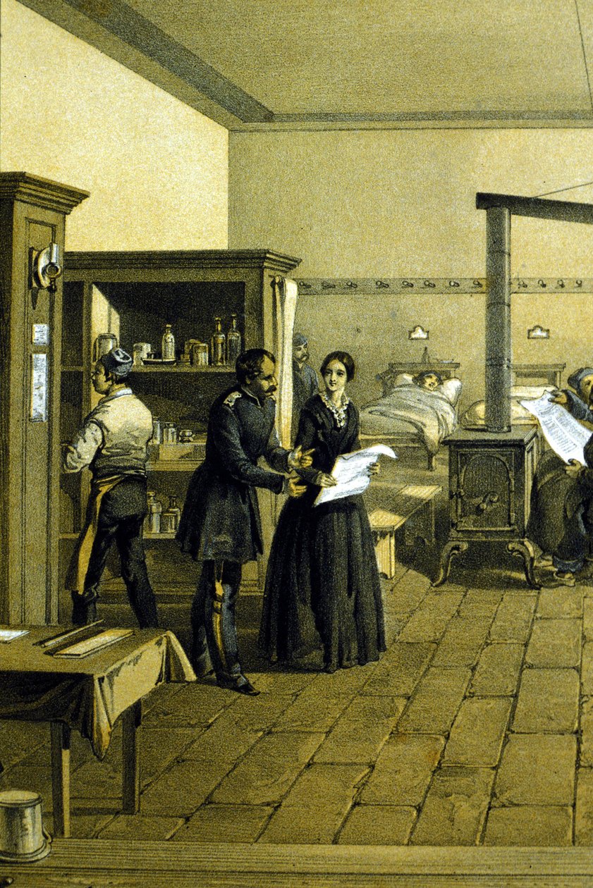 Florence Nightingale (1820 - 1910) v nemocnici v Scutari v Turecku cca 1855 - Detail CHD3641 od Unknown artist