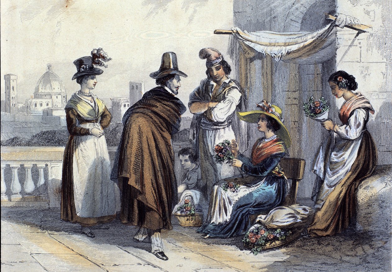 Květinářství ve Florencii. Litografie kolem roku 1820 od Unknown artist