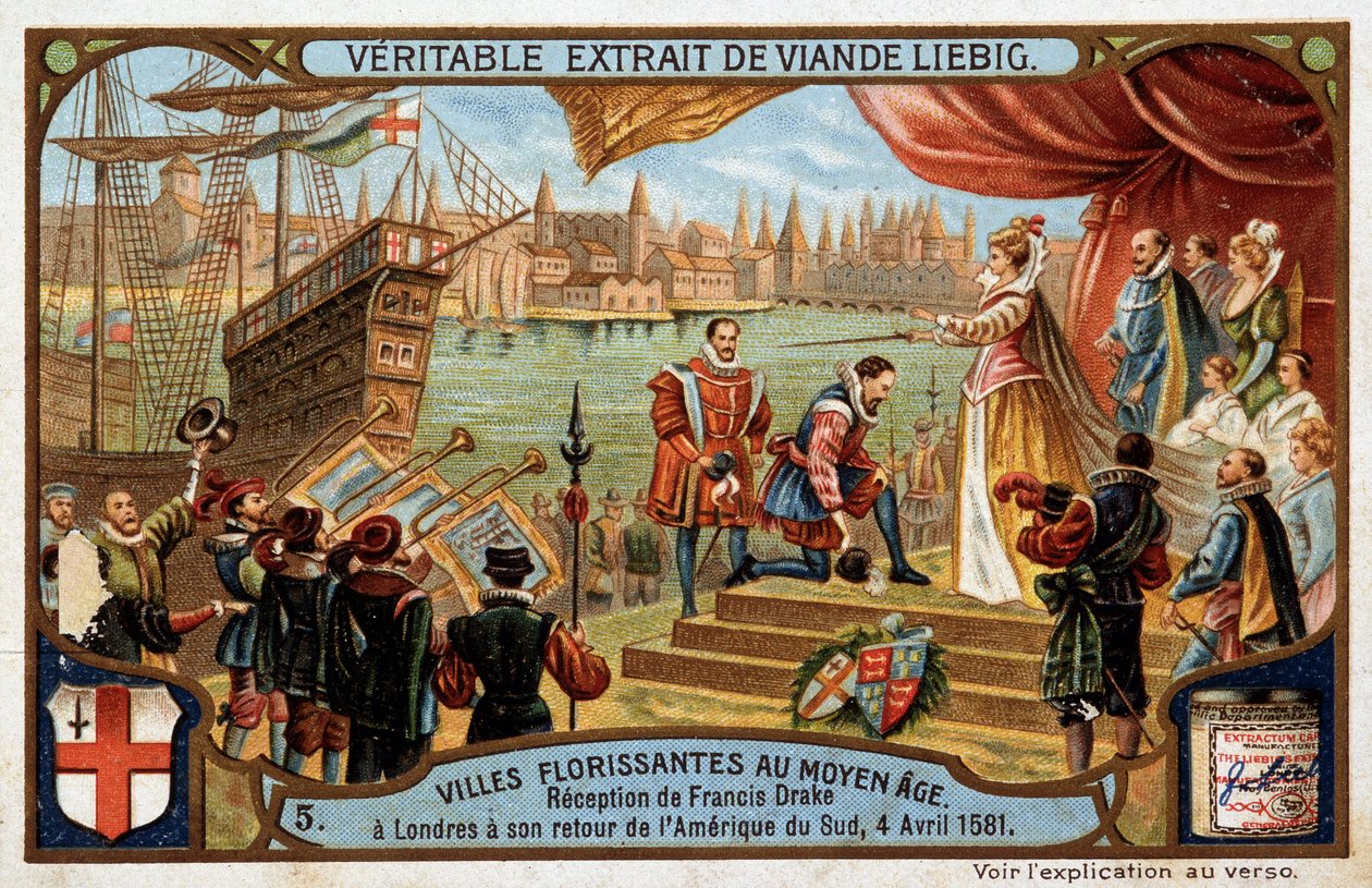Kvetoucí města středověku: recepce Francise Drakea (1542-1596) v Londýně (Anglie), při jeho návratu z Jižní Ameriky, 4. dubna od Unknown artist