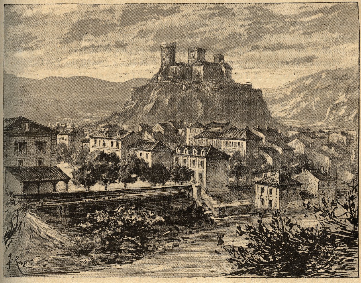 Foix - Ariege - Occitanie - rytina v “” PATRIE” - PECTUREQUIREQUE POPIS FRANCIE V 6 SVAZTECH LUCIEN HUARD - konec 19. stol. od Unknown artist