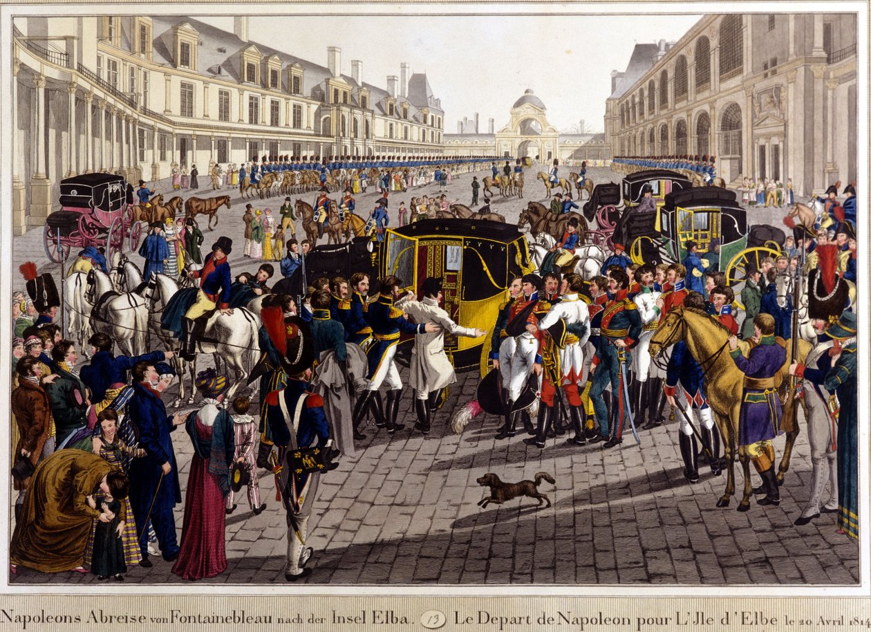 Fontainebleau. Odjezd Napoleona Bonaparta na ostrov Elba. 20/04/1814. Rytina 19. století. od Unknown artist