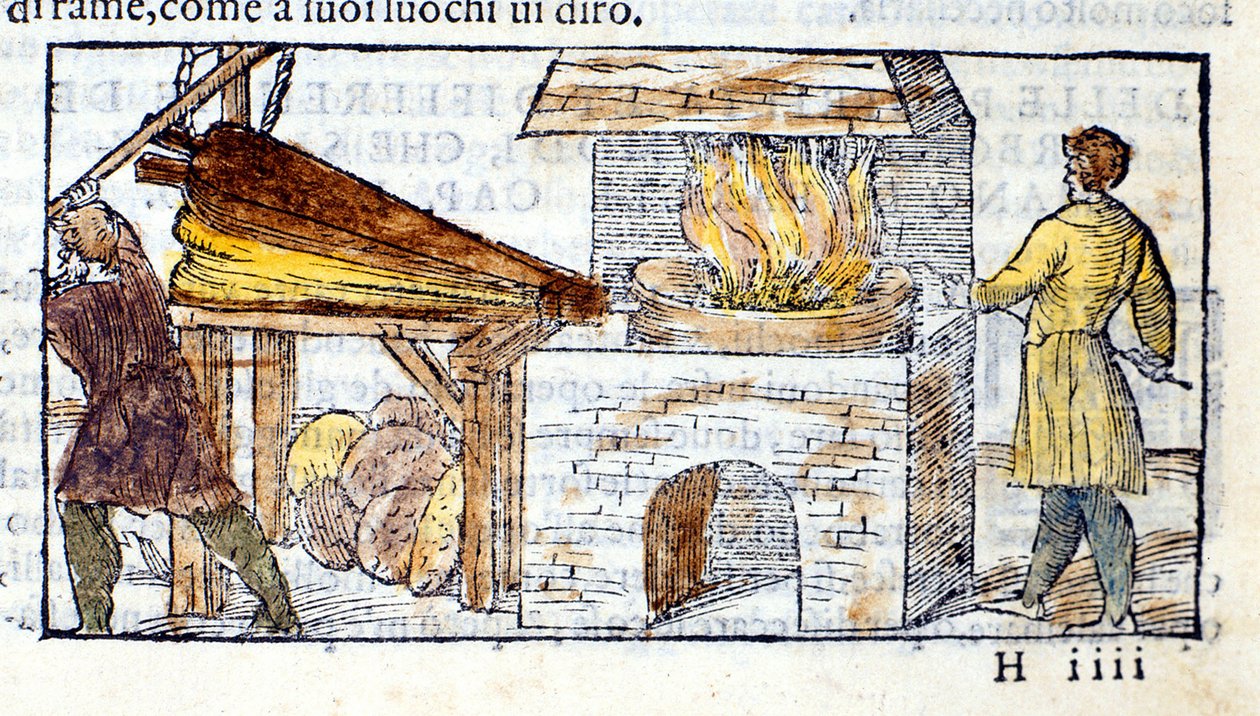 Kovárna - v "Pirotechnia" "z Biringuccio od Unknown artist