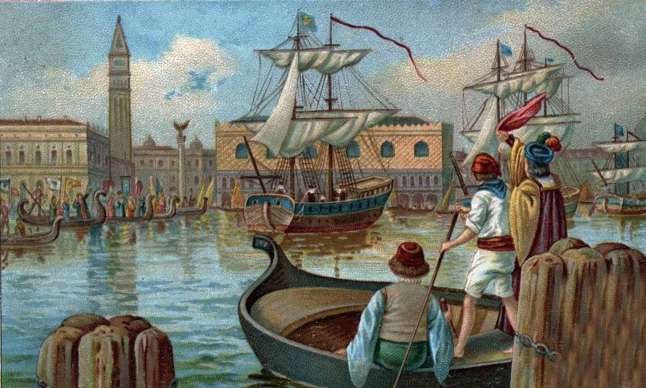 Bývalá nákupní centra: návrat benátské flotily do Benátek v 19. století. Chromolitografie konce 19. století od Unknown artist