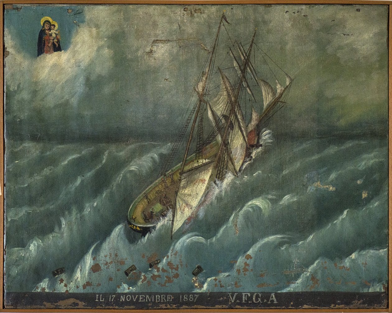 Bývalý voto (ex voto) námořník, oblíbená nabídka jako slib oddanosti a vděčnosti námořníka, který přežil nebezpečí moře, pocházející z kostela Carmine, Torre del Greco, poblíž Neapole od Unknown artist