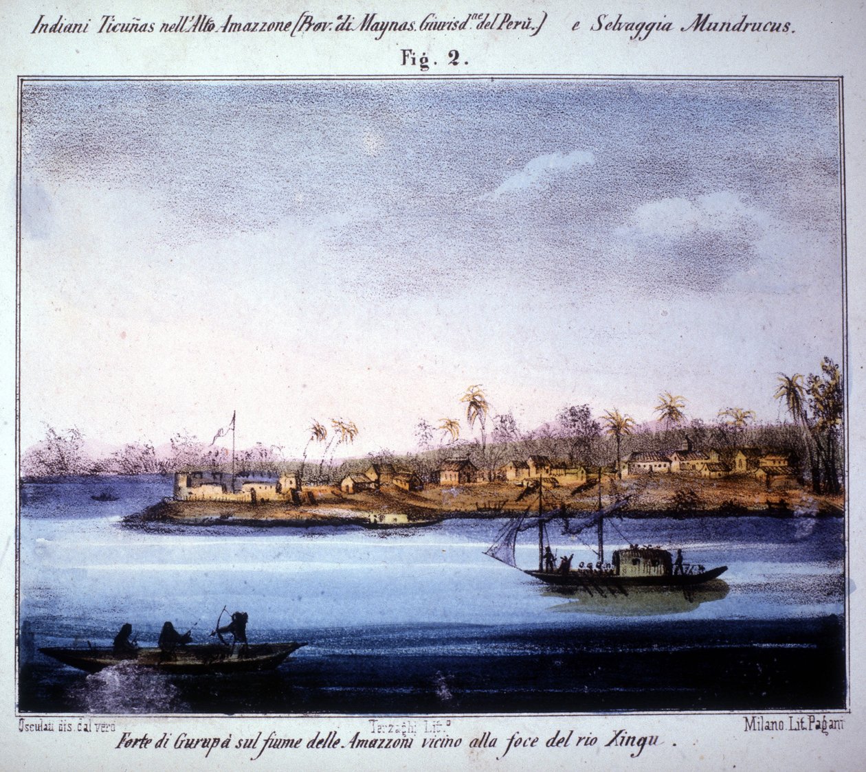Pevnost Gurupà na řece Amazonce, poblíž ústí Rio Xingu v Ekvádoru. Rytina z let 1846 - 1848. od Unknown artist