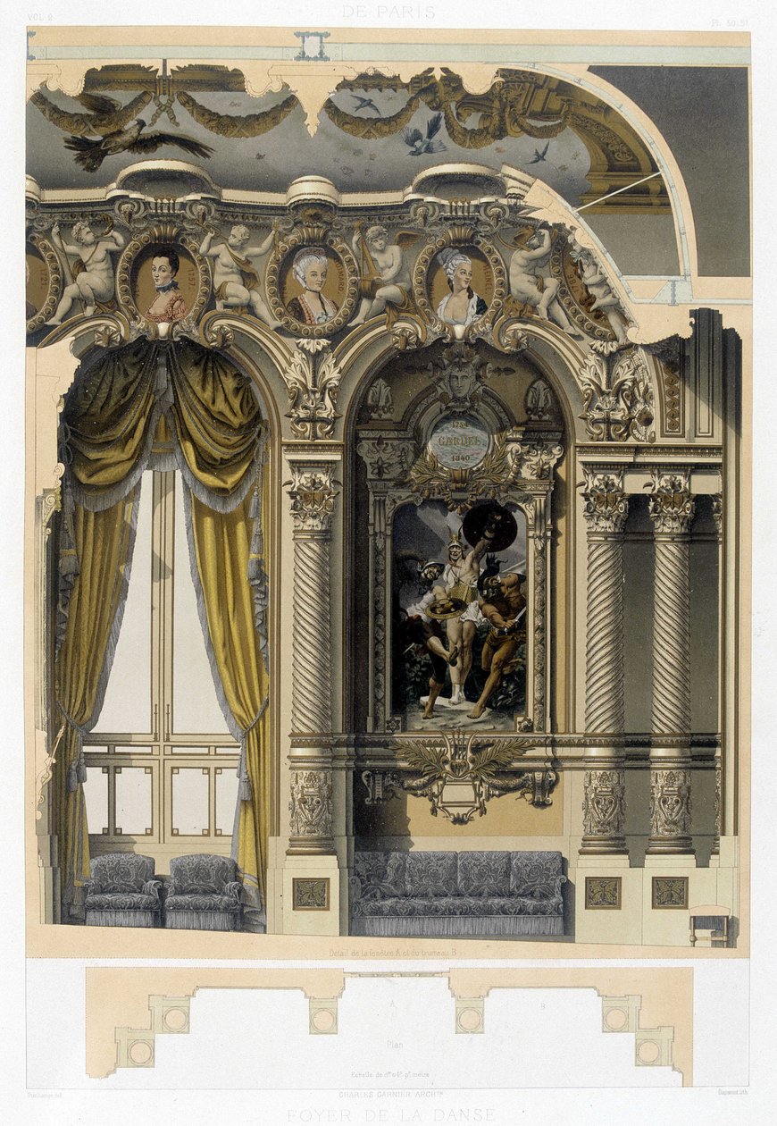 Foyer de la Danse v Opeře Garnier - chromolitografie, konec 19. století od Unknown artist