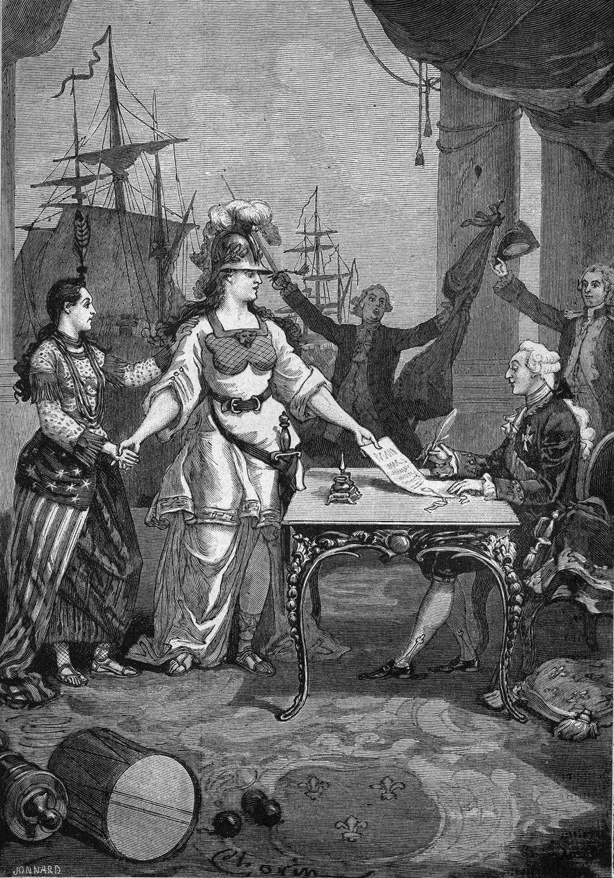 Spojenecká Francie - Král (Ludvík XVI.) stačil podepsat: 6. února 1778 byla podepsána smlouva o přátelství a obchodu mezi Francií a povstaleckou kolonií Severní Ameriky, která zavazovala Francii zaručit nezávislost Spojených států amerických od Unknown artist
