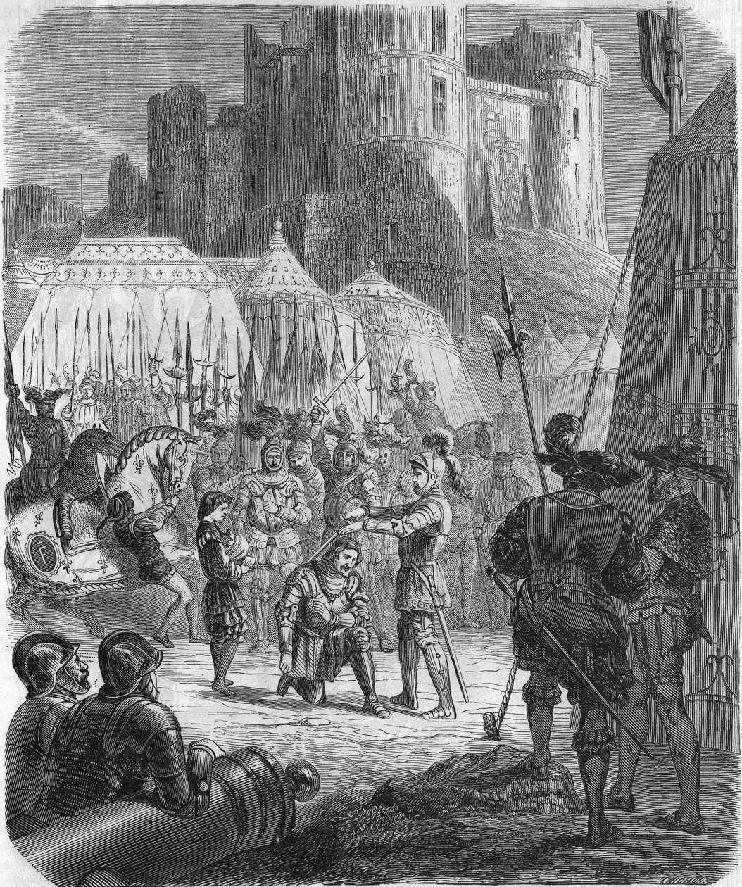 František I. Francouzský žádá o pasování rytíře Bayarda na rytíře po vítězství v bitvě u Marignana v Itálii od Unknown artist