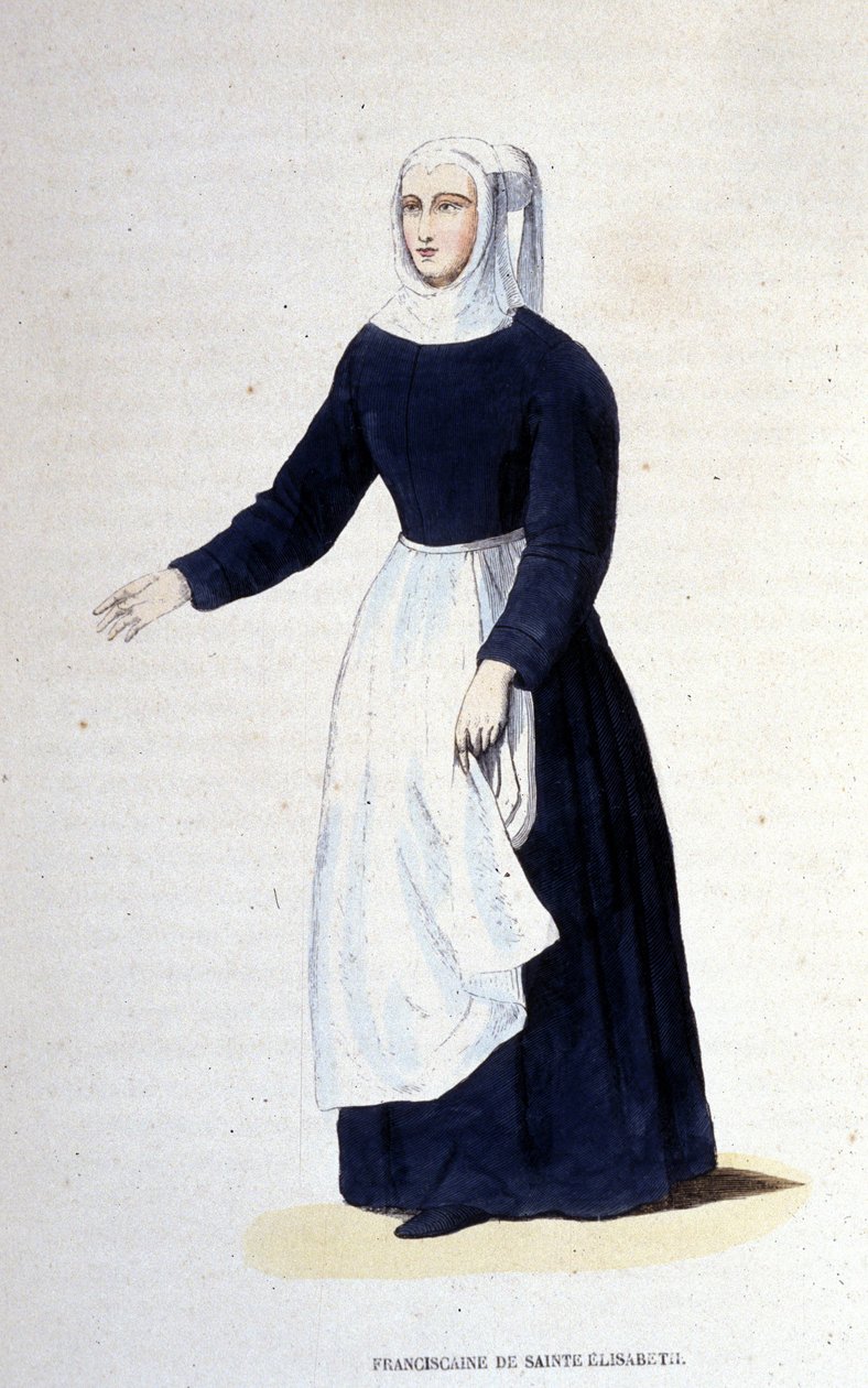 Františkánská řeholnice svaté Alžběty. Řád založený svatou Alžbětou Uherskou (1207 - 1231). Rytina 19. století. od Unknown artist