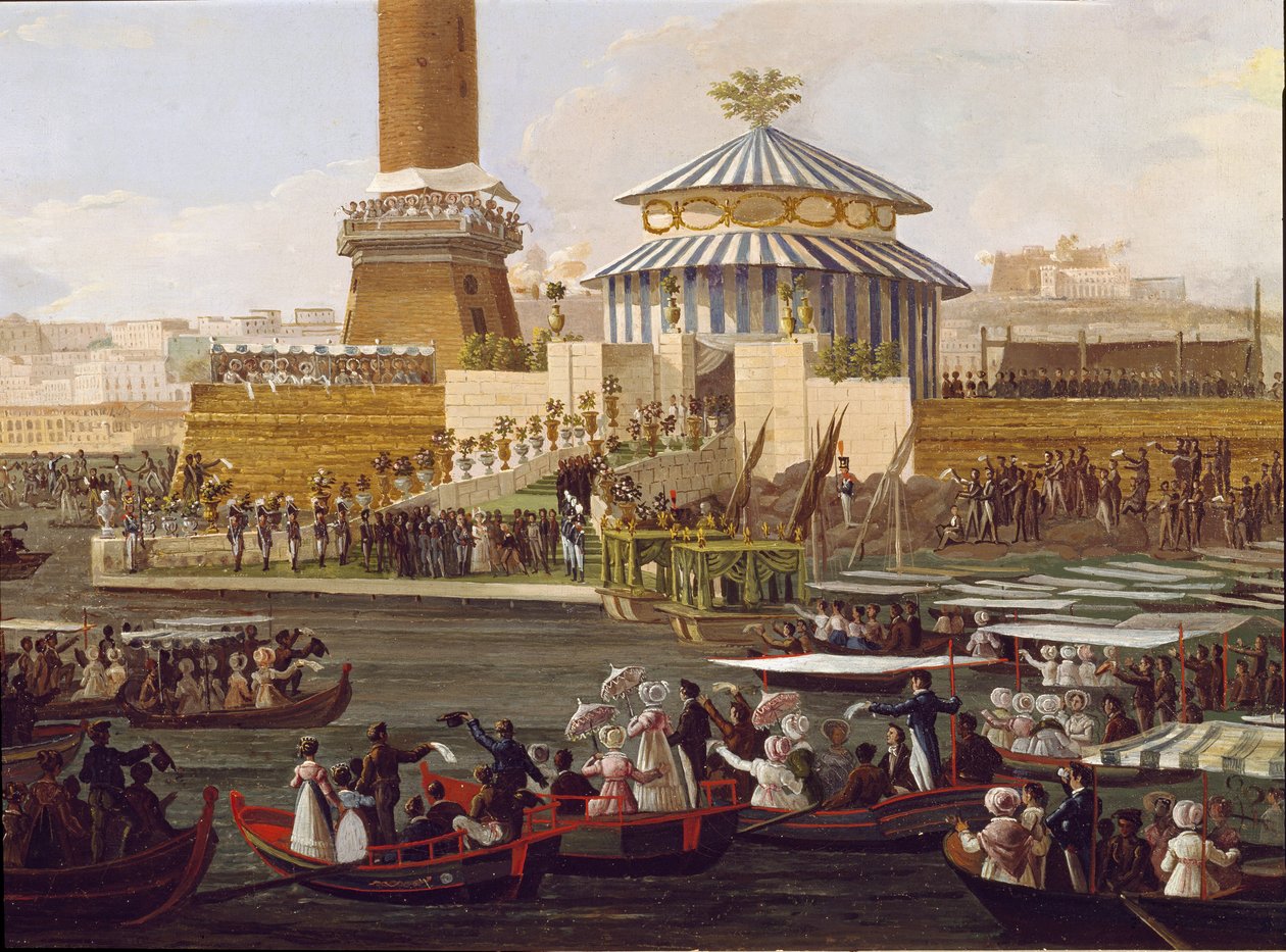 Francois I. ze Dvou Sicílií (1777-1830) a jeho manželka Marie Isabella Španělská (1789-1848) na ceremonii v arzenálu Neapol Anonymní obraz 19. století - Neapol, Museo Nazionale di San Martino od Unknown artist