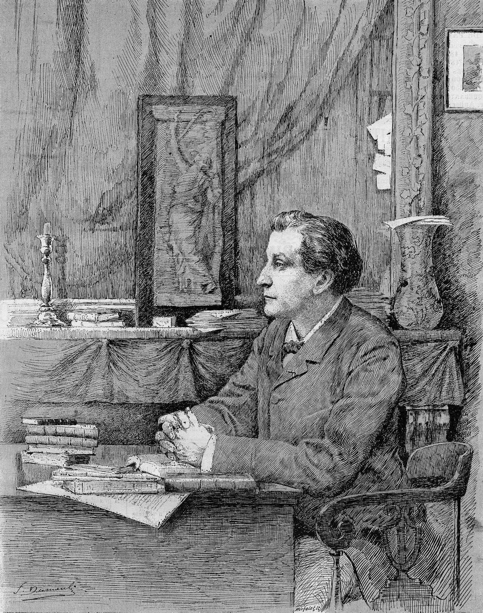 François Coppée (1842-1908), francouzský básník a dramatik. Kresba M.F. Desmoulins.1885. od Unknown artist