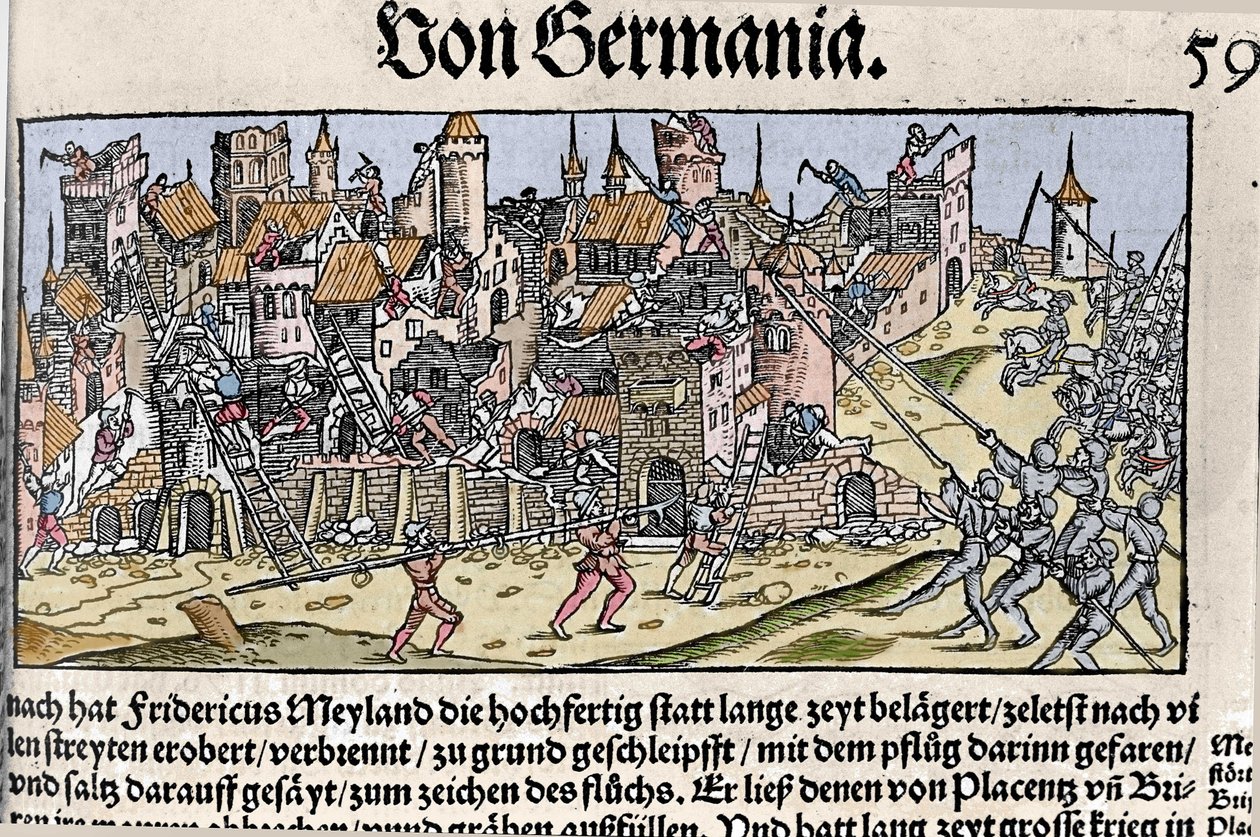 Frederick Barbarossa císař Svaté říše římské dobyl a zničil Milán. V roce 1162. od Unknown artist