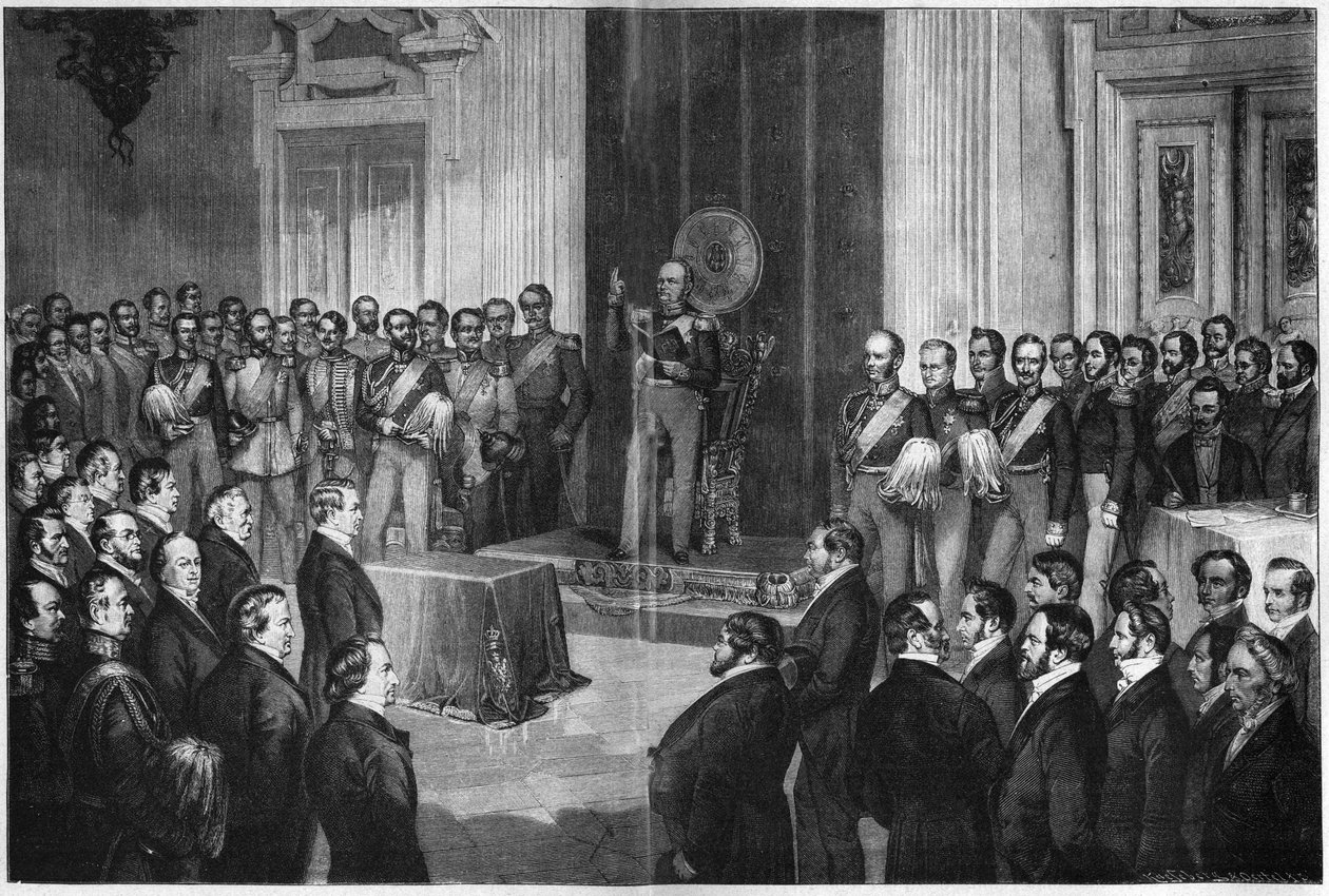 Fridrich Vilém IV. (1795-1861), pruský král, přísaha na ústavu, 6. února 1850, dřevoryt podle Paula Buerdeho od Unknown artist