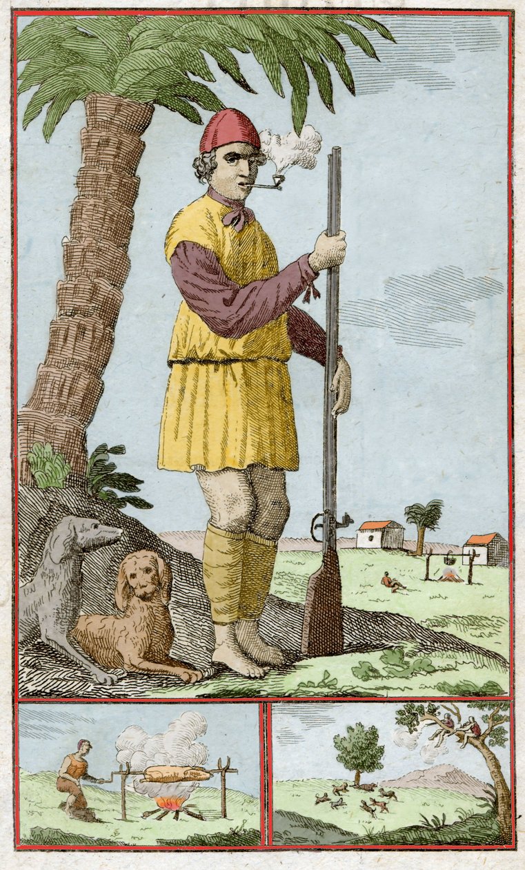 Francouzská buccane ze Santo Dominga (Haiti). Rytina v „History of the Adventurers Filibusters and Buccaneers Reported in the Indies““ od Alexandra Oliviera Exquemelina (1645-1710). od Unknown artist