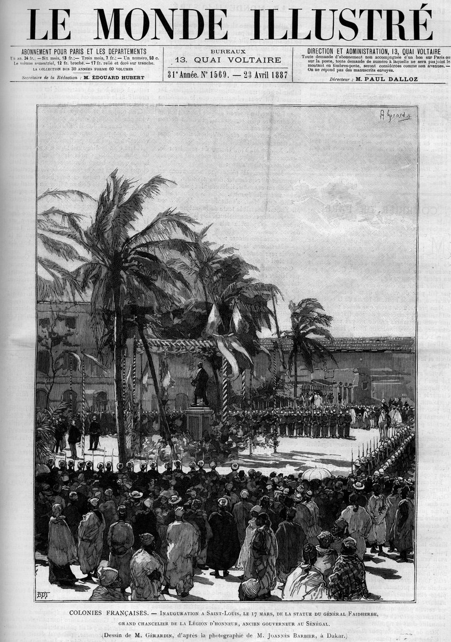 Francouzské kolonie: Inaugurace sochy generála Faidherbeho, velkého kancléře Čestné legie, bývalého guvernéra Senegalu, 17. března od Unknown artist