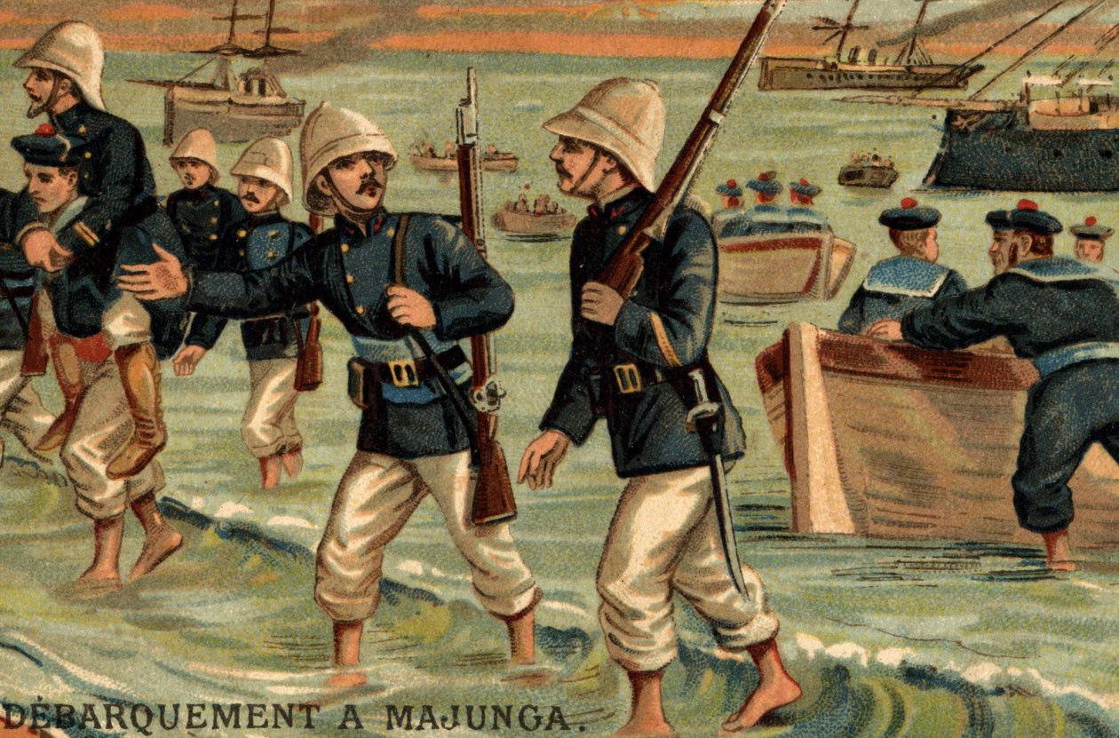 Francouzské jednotky se vylodily v Majunga na Madagaskaru v roce 1895 od Unknown artist