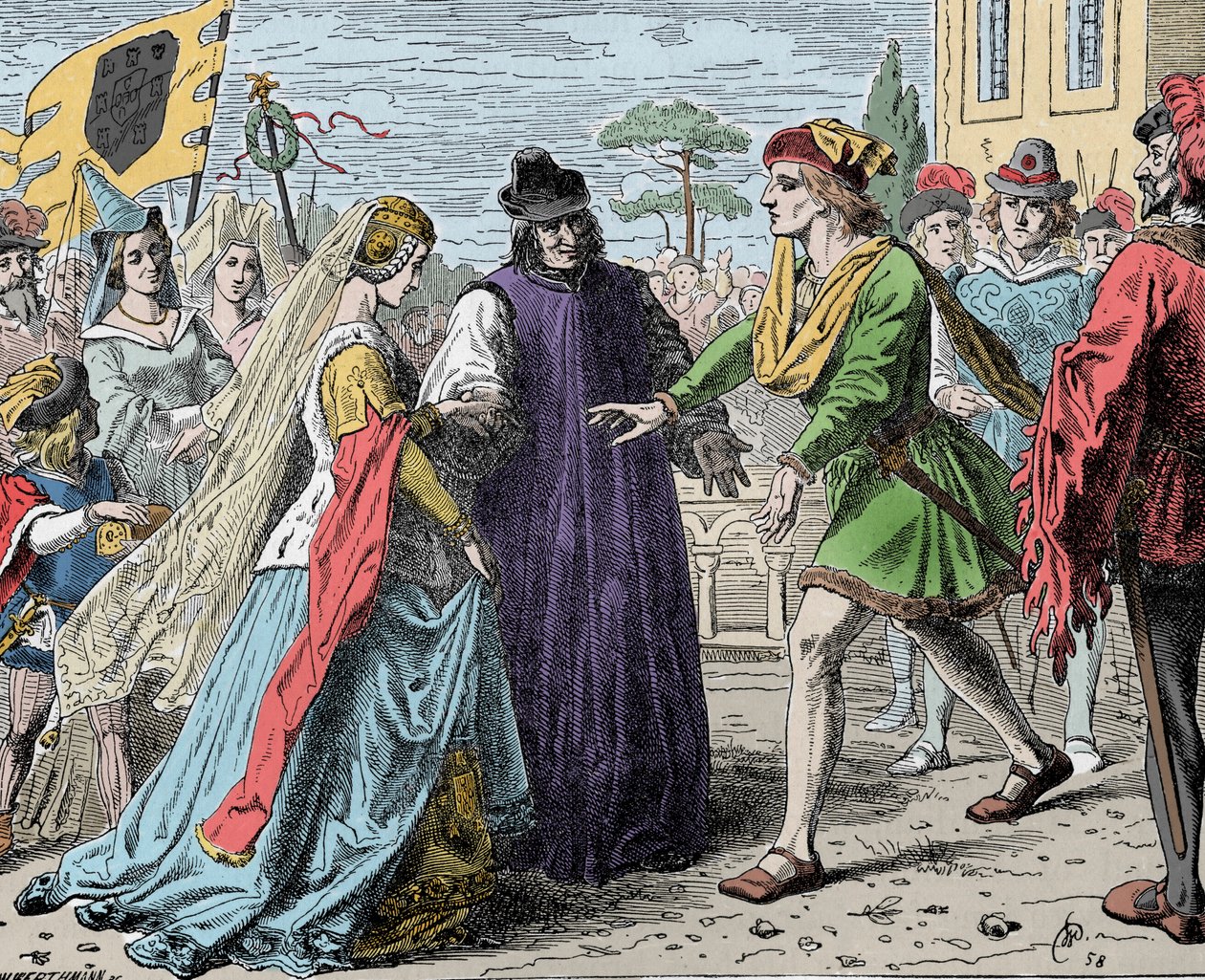 Fridrichovo přijetí Eleonory - Fridrich III. (Frederic V. Habsburský) (1415-1493), římský císař přijímá Alienora Portugalského (1434-1467) od Unknown artist