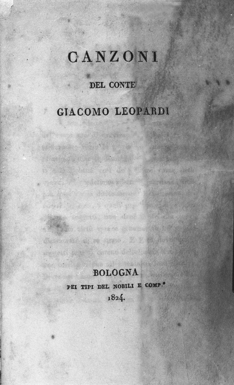 Frontispis "" Canzoni"" (zpěvy) od italského básníka Giacoma Leopardiho (1798 - 1837) od Unknown artist
