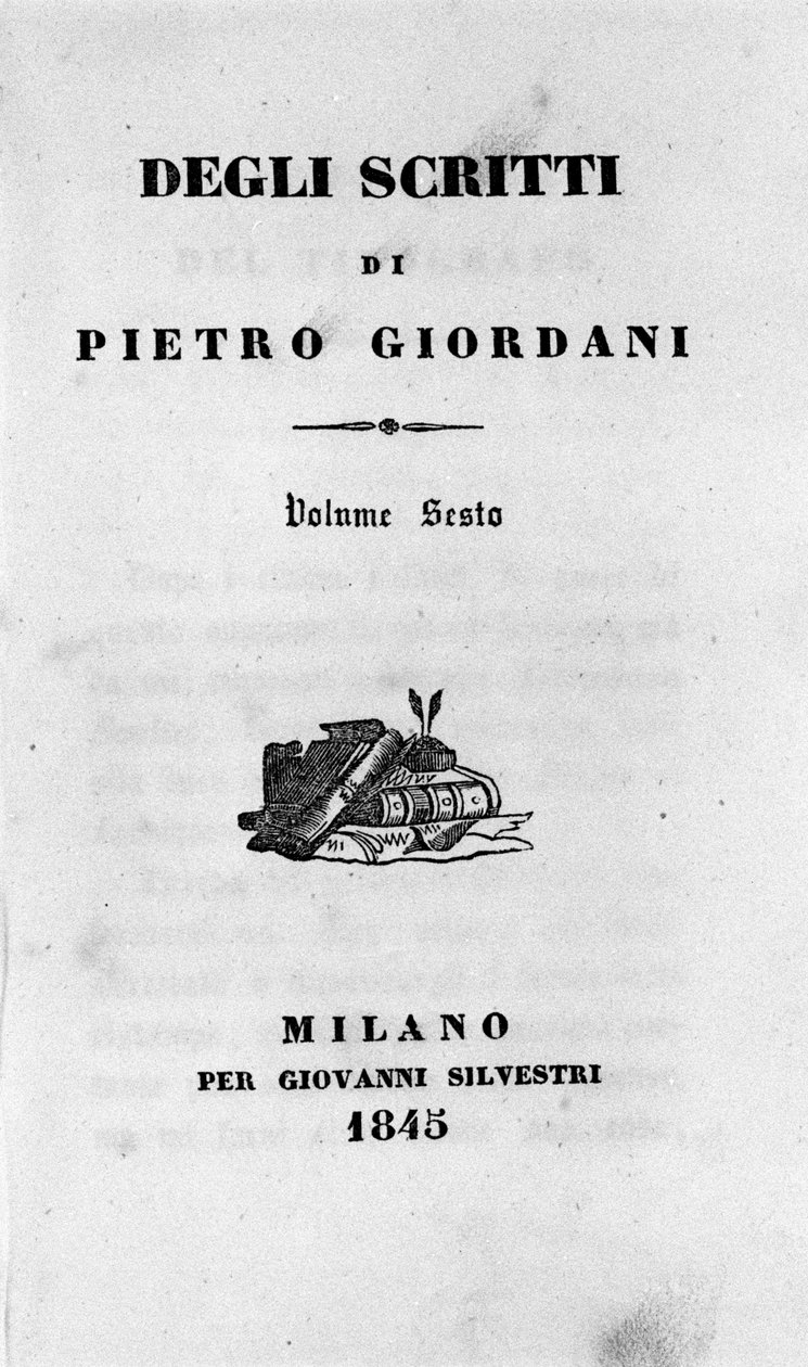 Frontispice of "" Of the Spisů "" (Spisy) italského spisovatele Pietra Giordaniho (1774-1848) 1845 od Unknown artist