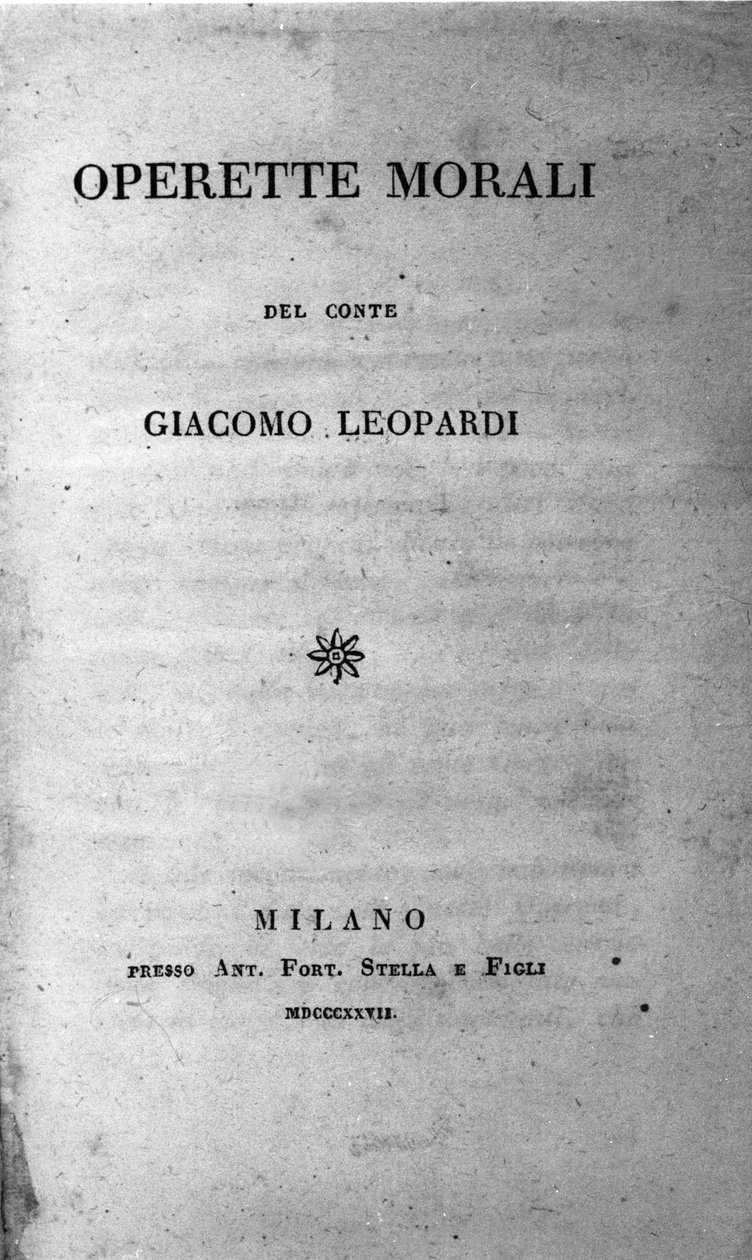 Frontispice „Operette morali“ (Malá mravní díla) italského básníka Giacoma Leopardiho (1798 - 1837) 1827 od Unknown artist