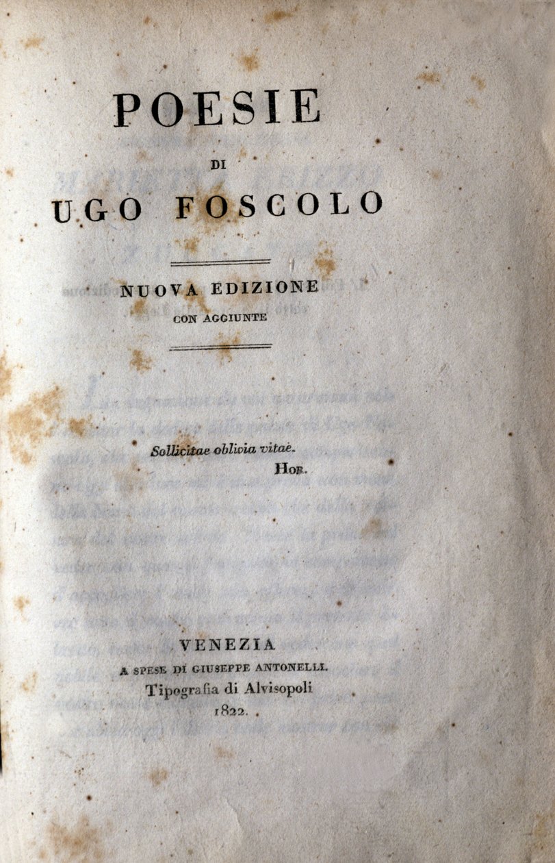 Frontispice of „Poesy“ od italského básníka a dramatika Ugo Foscolo (1778-1827) 1822 od Unknown artist