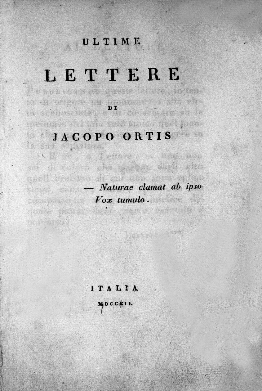 Frontispice „Posledních dopisů Jacopa Ortise““ od italského básníka a dramatika Ugo Foscolo (1778-1827) 1802 od Unknown artist