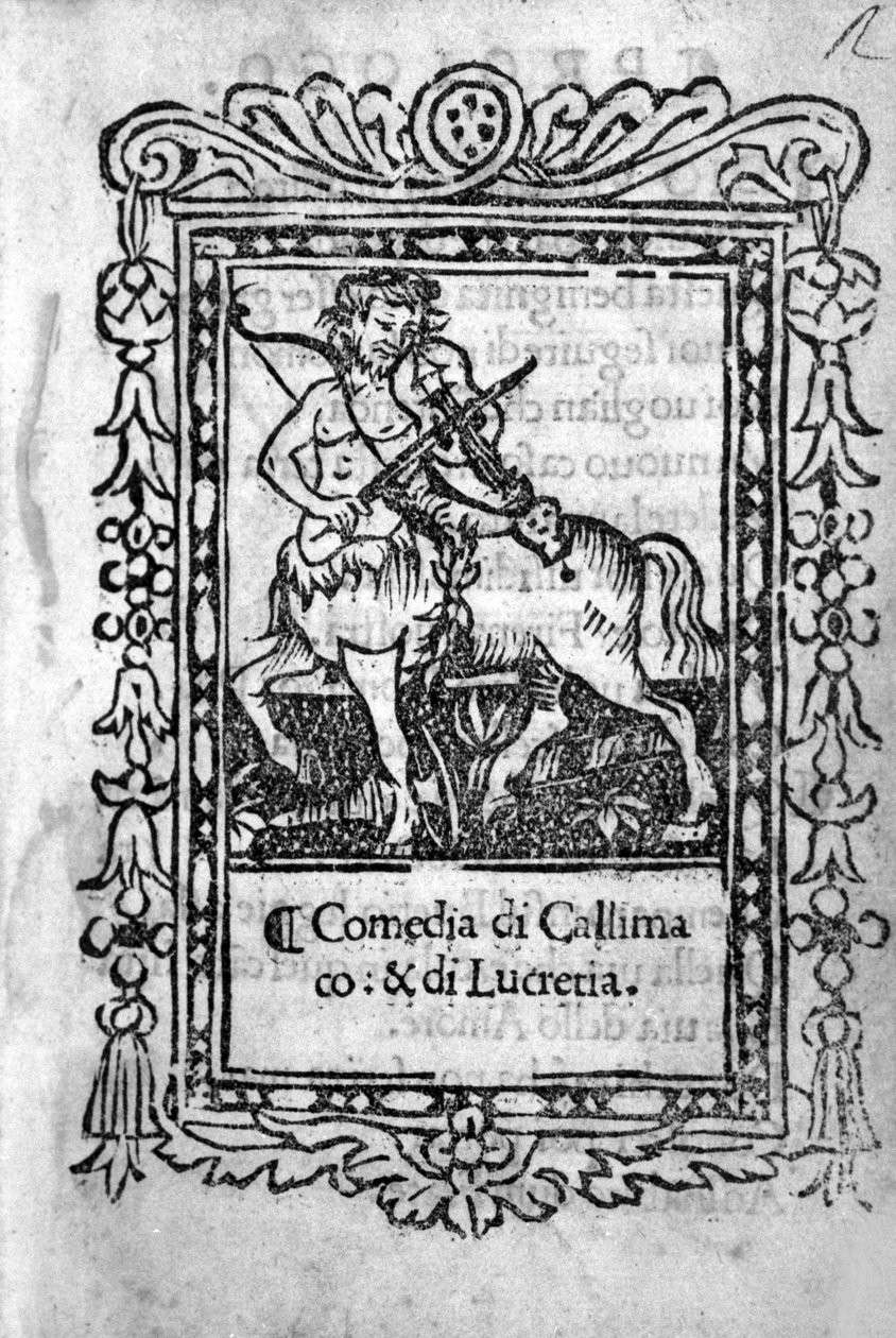 Frontispice komedie "" La Mandragola "" od Niccolo di Bernardo dei Machiavelli (Nicolas Machiavel od Unknown artist