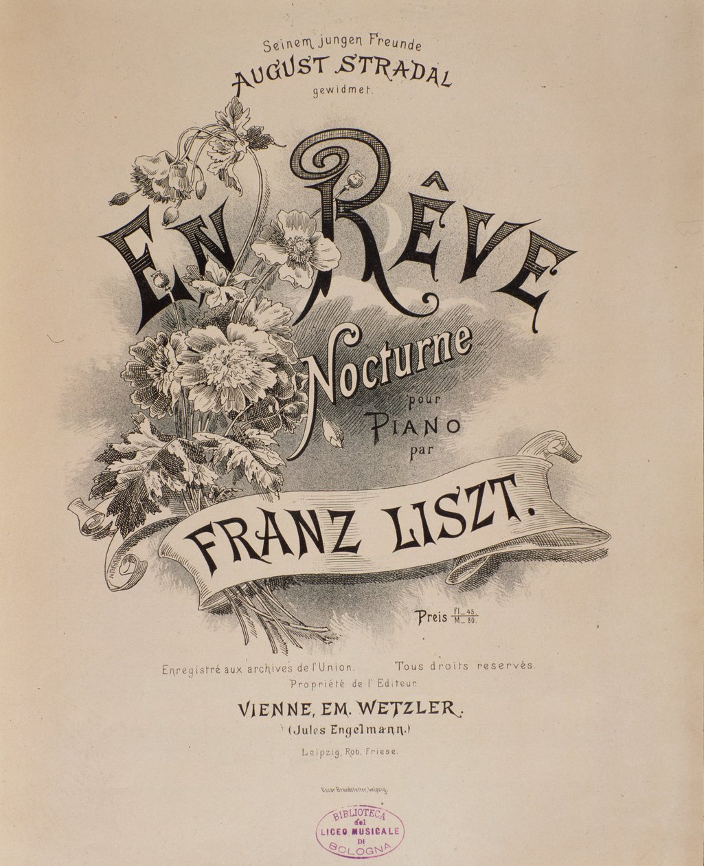 Frontispice partitury "" En reve "" od Franze Liszta (1811-1886) Bologna z 19. století, městské hudební muzeum od Unknown artist