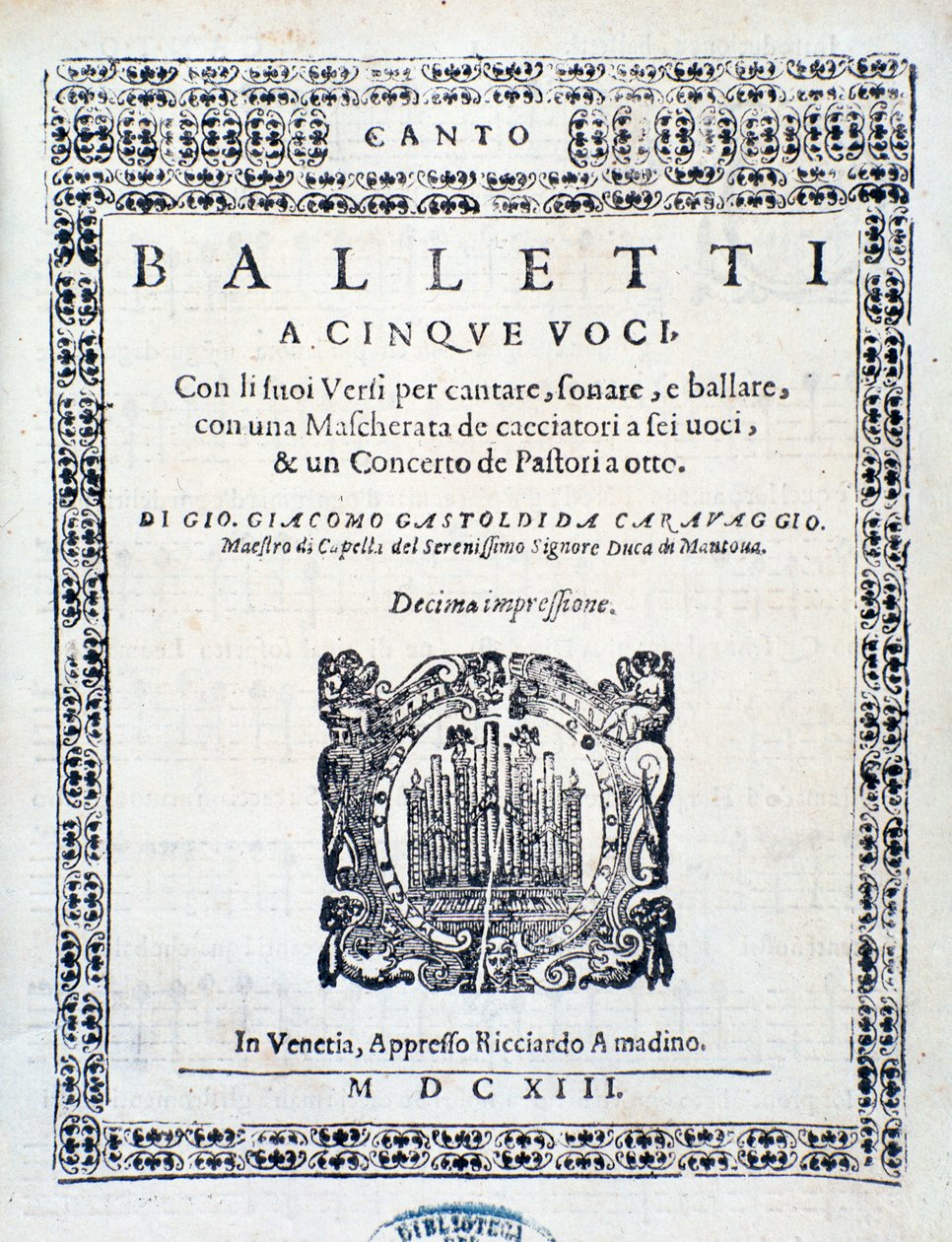 Frontispis Balletti pro pět hlasů od Giovanniho Giacoma Gastoldiho od Unknown artist