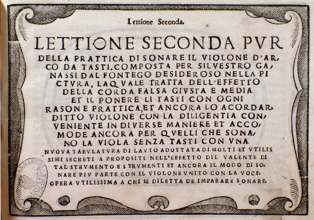 Frontispis Second Lettione od Silvestra Ganassiho z Fontego od Unknown artist